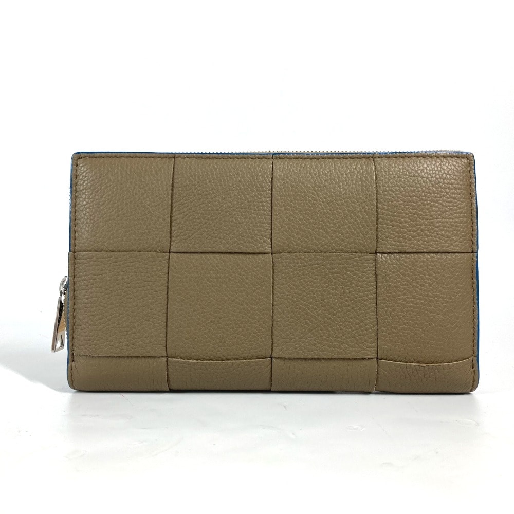 ボッテガヴェネタ BOTTEGA VENETA パーソナライズ カセット ジップアラウンドウォレット 748054VCP142569 マキシイントレチャート ラウンドファスナー 長財布 レザー ブラウン×ブル- 美品