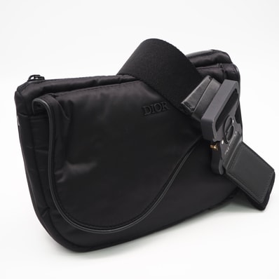 美品 Dior ディオール ナイロン サドルバッグ 1ADPO128YRV ショルダーバッグ ブラック ナイロン メンズ