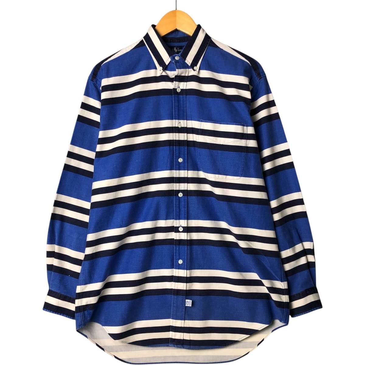 古着 ラルフローレン Ralph Lauren ボーダー柄 長袖 ボタンダウンシャツ メンズM相当/eaa575424