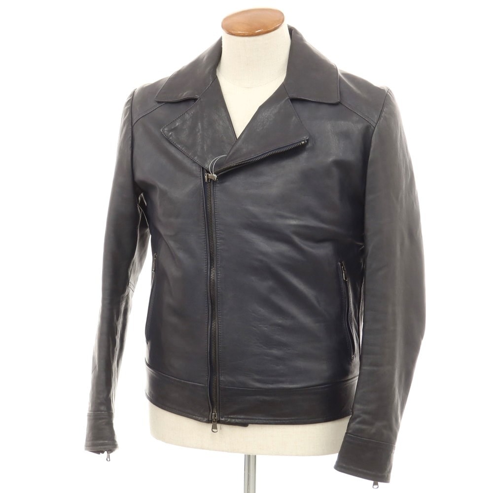 【中古】エンメティ EMMETI ラムスキン ダブル ライダースジャケット ダークネイビー【サイズ46】【メンズ】