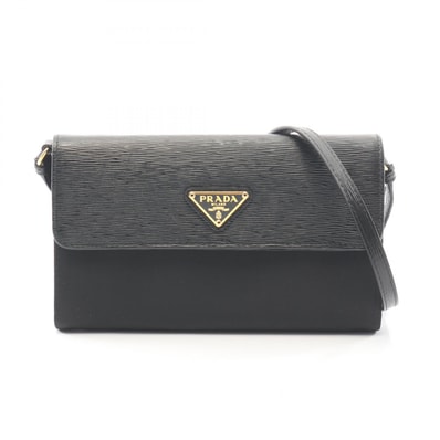 プラダ PRADA トライアングルロゴ ショルダーバッグ バッグ レザー ナイロン レディース ブラック系 【中古】