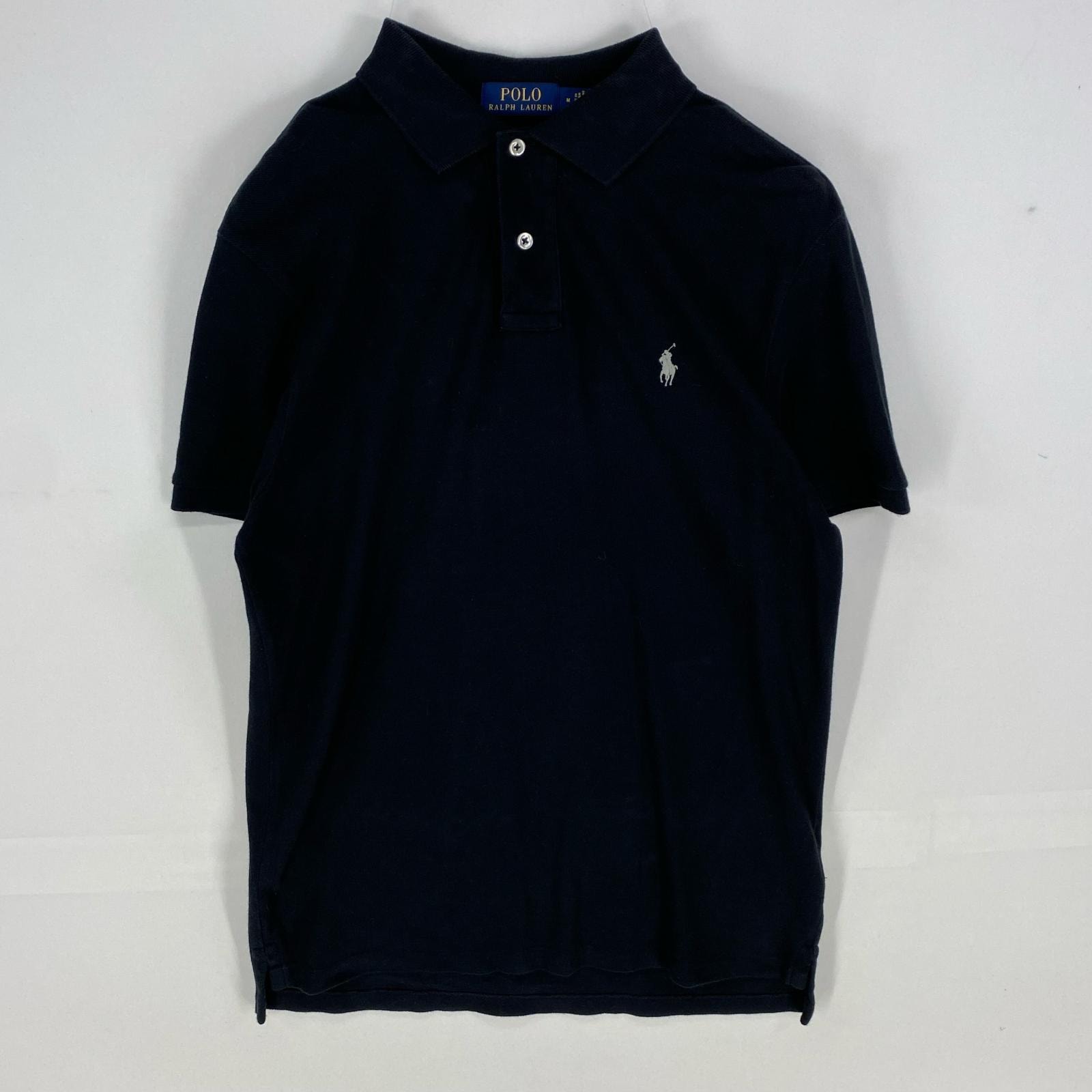 古着 ポロ・ラルフローレン POLO RALPH LAUREN 鹿の子 半袖シャツ ワンポイント ショートスリーブ ポロシャツ M ブラック系 メンズ