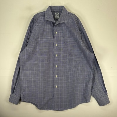 古着 ブルックスブラザーズ Brooks Brothers USA製 長袖シャツ USA製 カラーステイ L ネイビー系 チェック メンズ