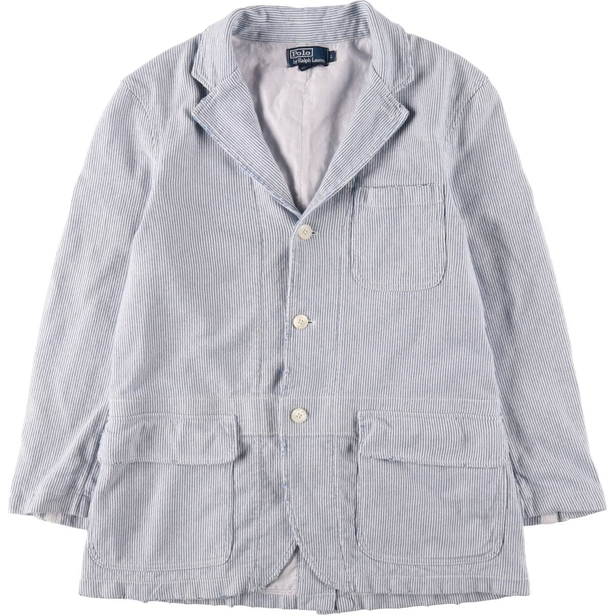 古着 ラルフローレン Ralph Lauren POLO by Ralph Lauren ストライプ柄 スウェット コットンテーラードジャケット メンズL相当/eaa629136