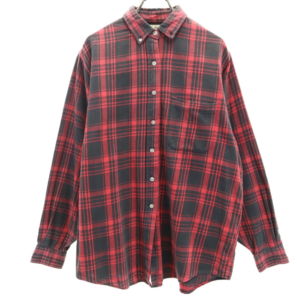 L.L.Bean エルエルビーン 80s アウトドア USA製 ヴィンテージ チェック柄 長袖 ボタンダウンシャツ S レッド