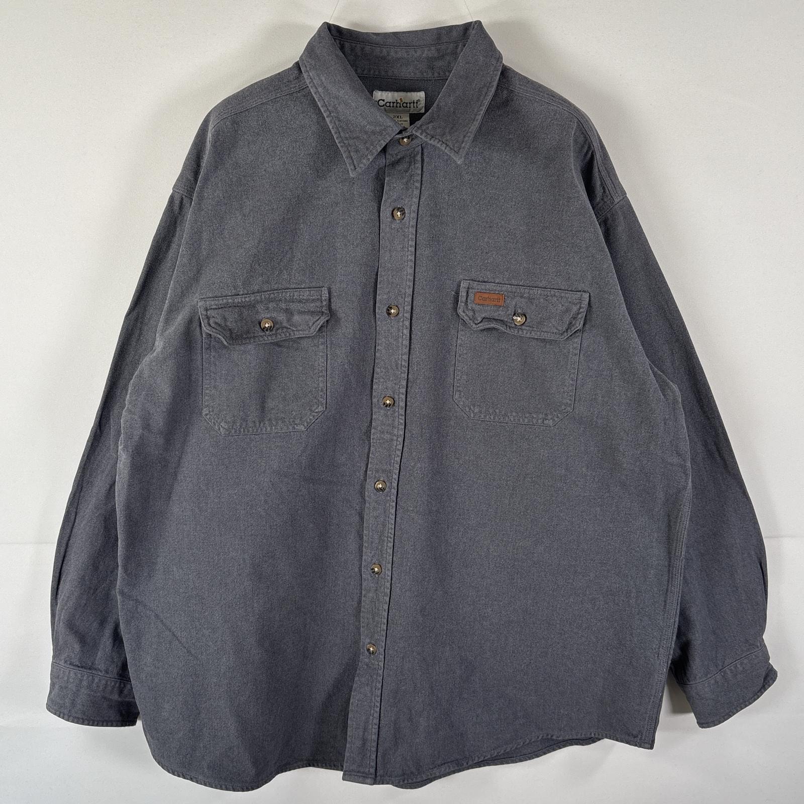 古着 カーハート Carhartt 長袖シャツ 胸ポケット 大きいサイズ 厚手 ワンポイントロゴ 2XL  グレー系 メンズ
