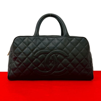 CHANEL シャネル マトラッセ ココマーク キャビアスキン ハンドバッグ ブラック
205-4