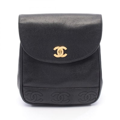 シャネル CHANEL トリプルココマーク リュックサック バックパック バッグ レザー カーフ(牛革) レディース ブラック系 【中古】