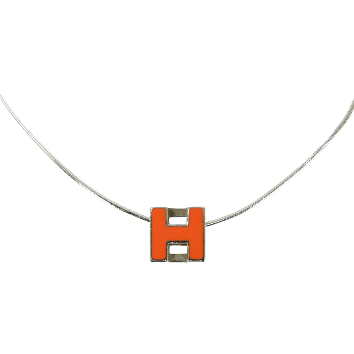 HERMES エルメス ネックレス Hキューブ カージュドアッシュ オレンジ シルバープレーテッド/ラッカー SAランク【中古】