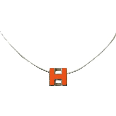 HERMES エルメス ネックレス Hキューブ カージュドアッシュ オレンジ シルバープレーテッド/ラッカー SAランク【中古】