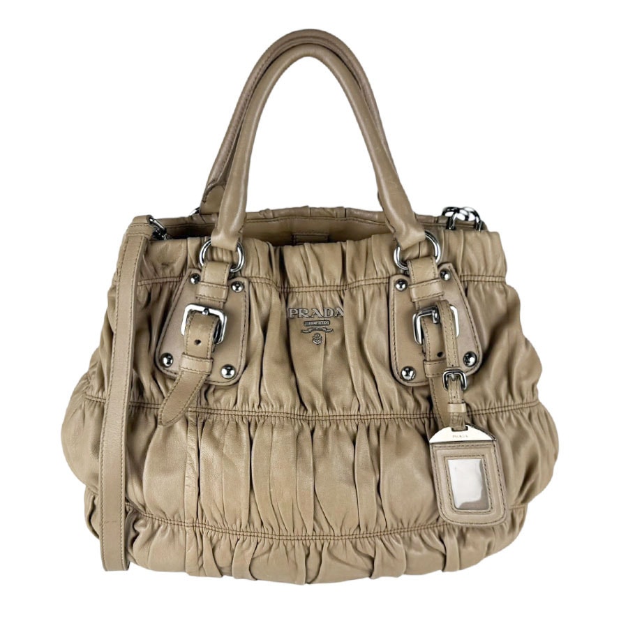 プラダ PRADA ショルダーバッグ ハンドバッグ レザー ベージュ レディース【中古】 z10728