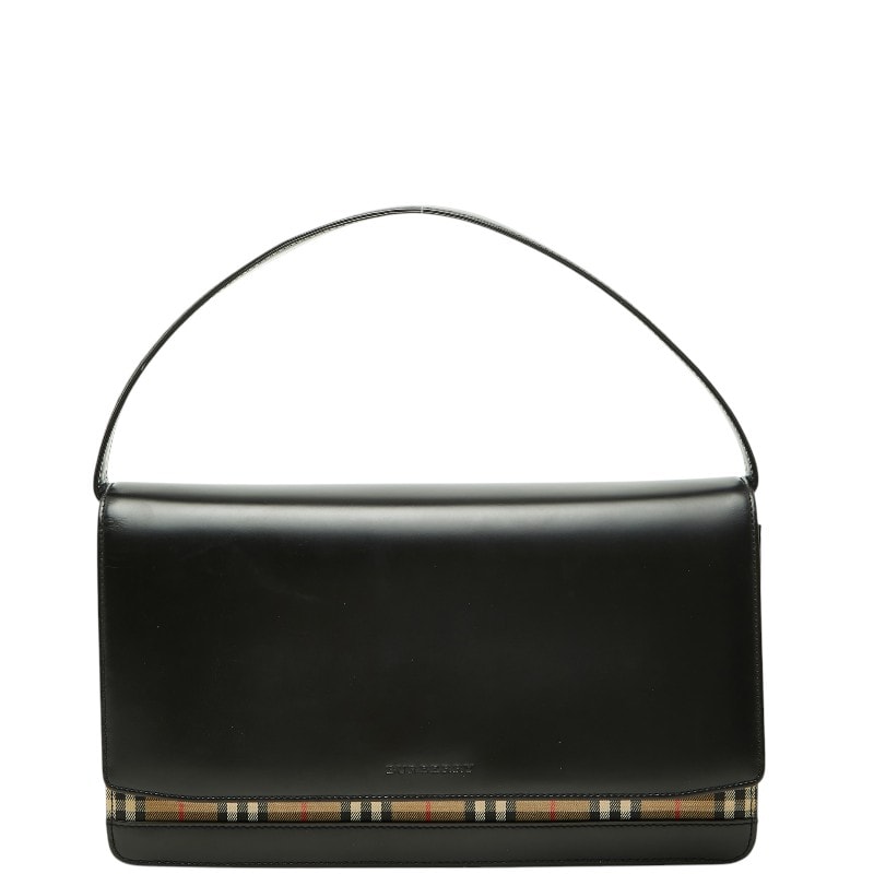 バーバリー ノバチェック ワンハンドルバッグ ハンドバッグ ブラック レザー レディース BURBERRY 【中古】