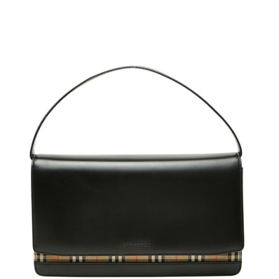 バーバリー ノバチェック ワンハンドルバッグ ハンドバッグ ブラック レザー レディース BURBERRY 【中古】