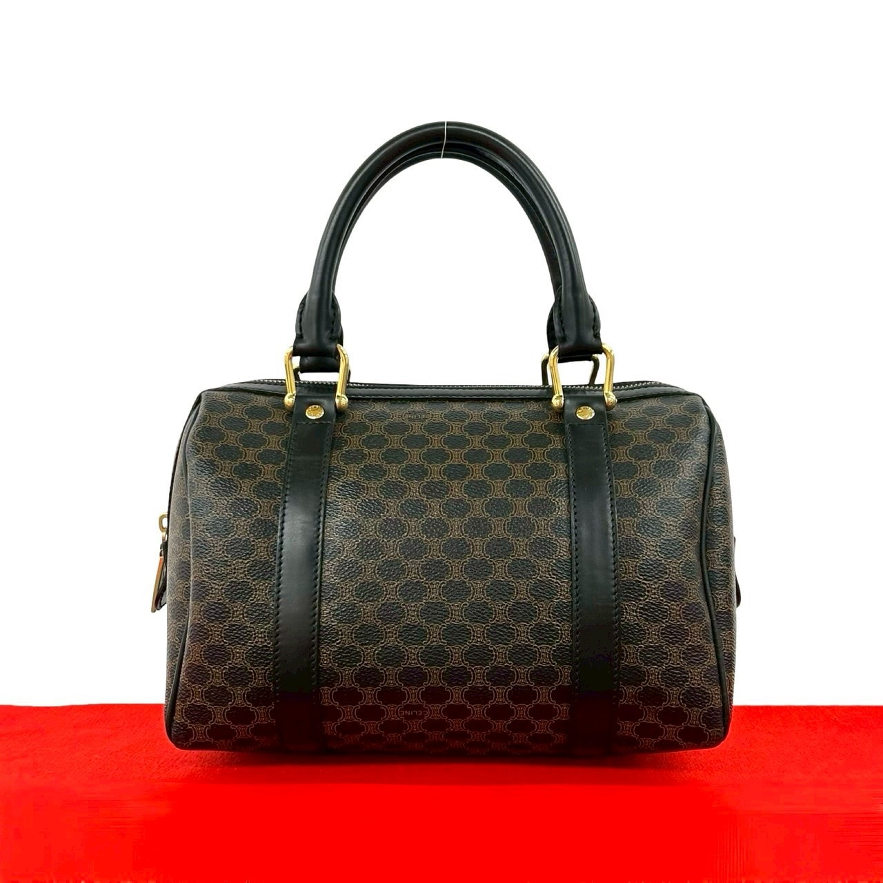 CELINE セリーヌ マカダム ブラゾン レザー PVC ハンドバッグ ブラック
 320-2