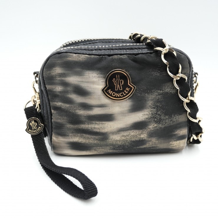 MONCLER(モンクレール)チェーンショルダーバッグ ミニショルダーバッグ ブラック系 総柄 ナイロン レザー レディース 2WAY イタリア製 【中古】