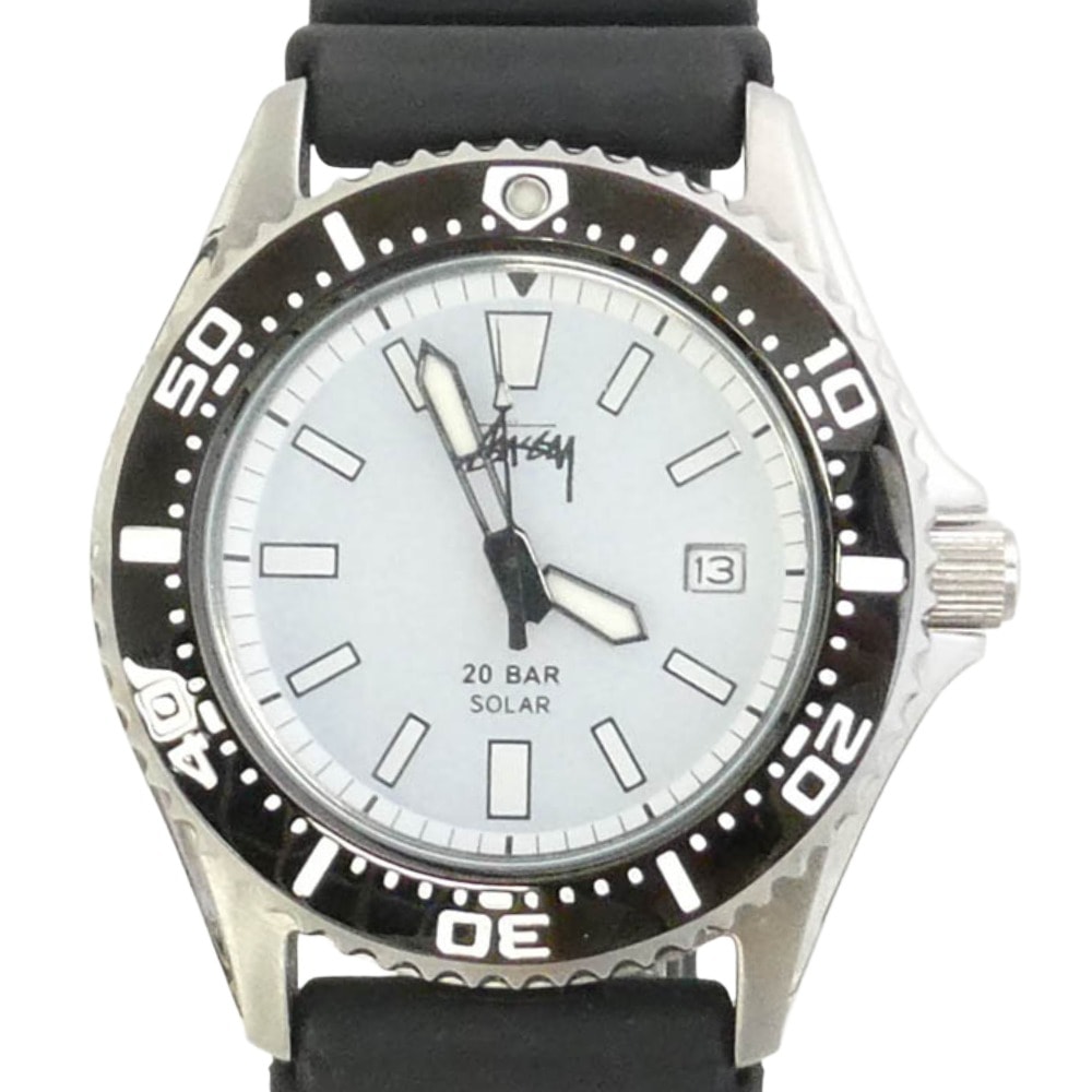 STUSSY ステューシー SEIKO セイコー V145-0CE0 × SEIKO セイコー 30周年記念モデル XXX Aqua Force アクアフォース ソーラー 腕時計 ブラック系 シルバー系【中古】