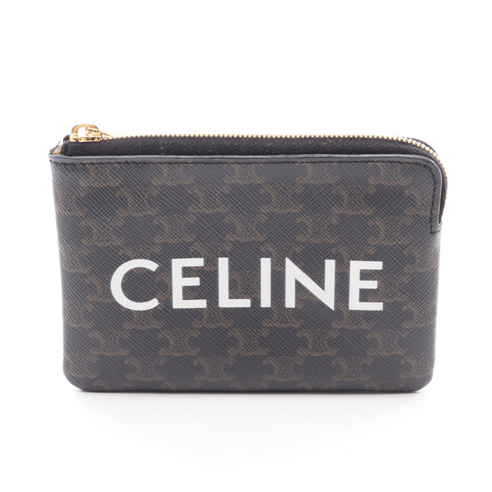 セリーヌ CELINE トリオンフ カードケース キーリング付き コインケース 財布 PVC レディース ブラック系 10C662CA2.38NO 【中古】
