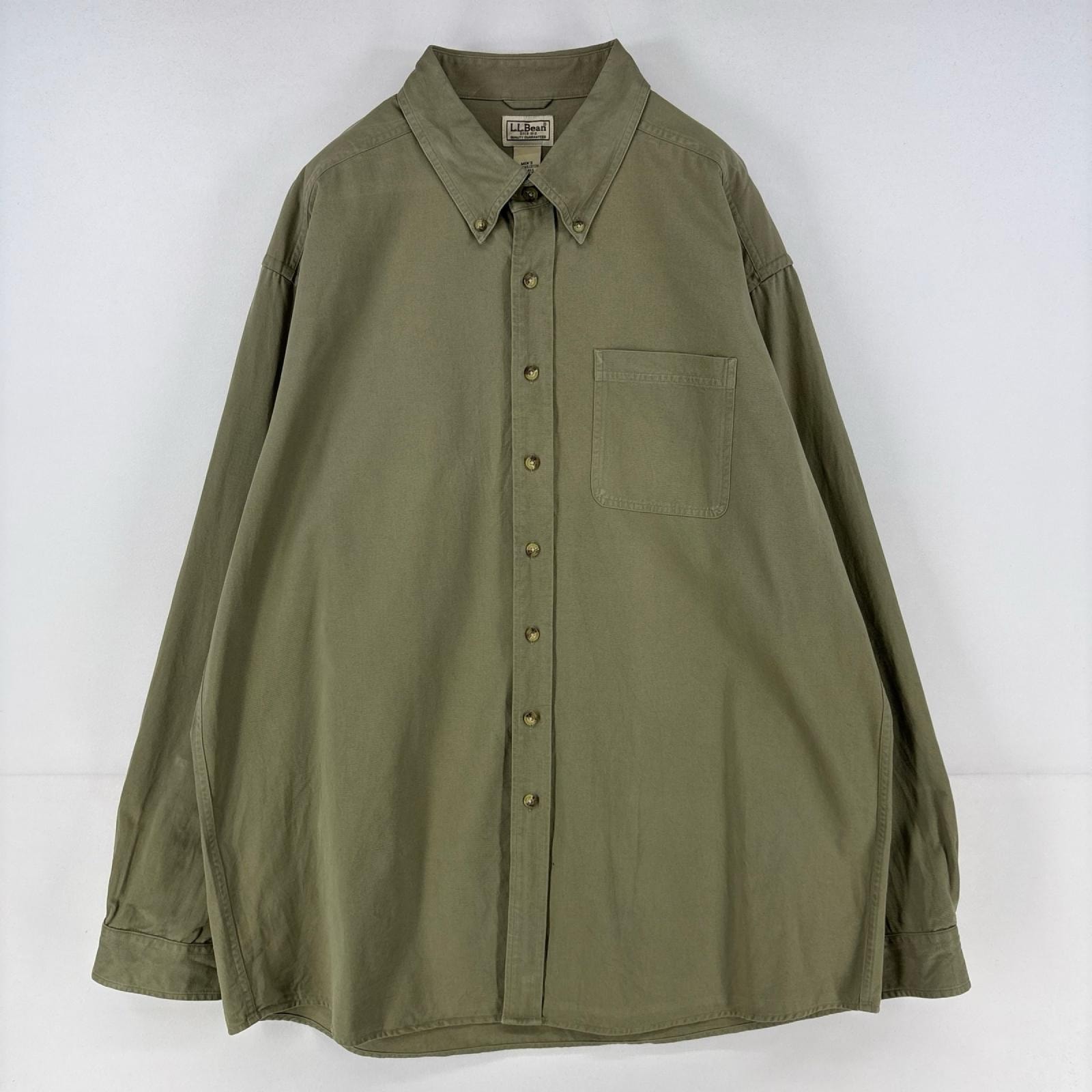古着 エルエルビーン L.L.Bean 長袖シャツ 胸ポケット 厚手 ボタンダウンシャツ 大きいサイズ XL グリーン系 無地 メンズ