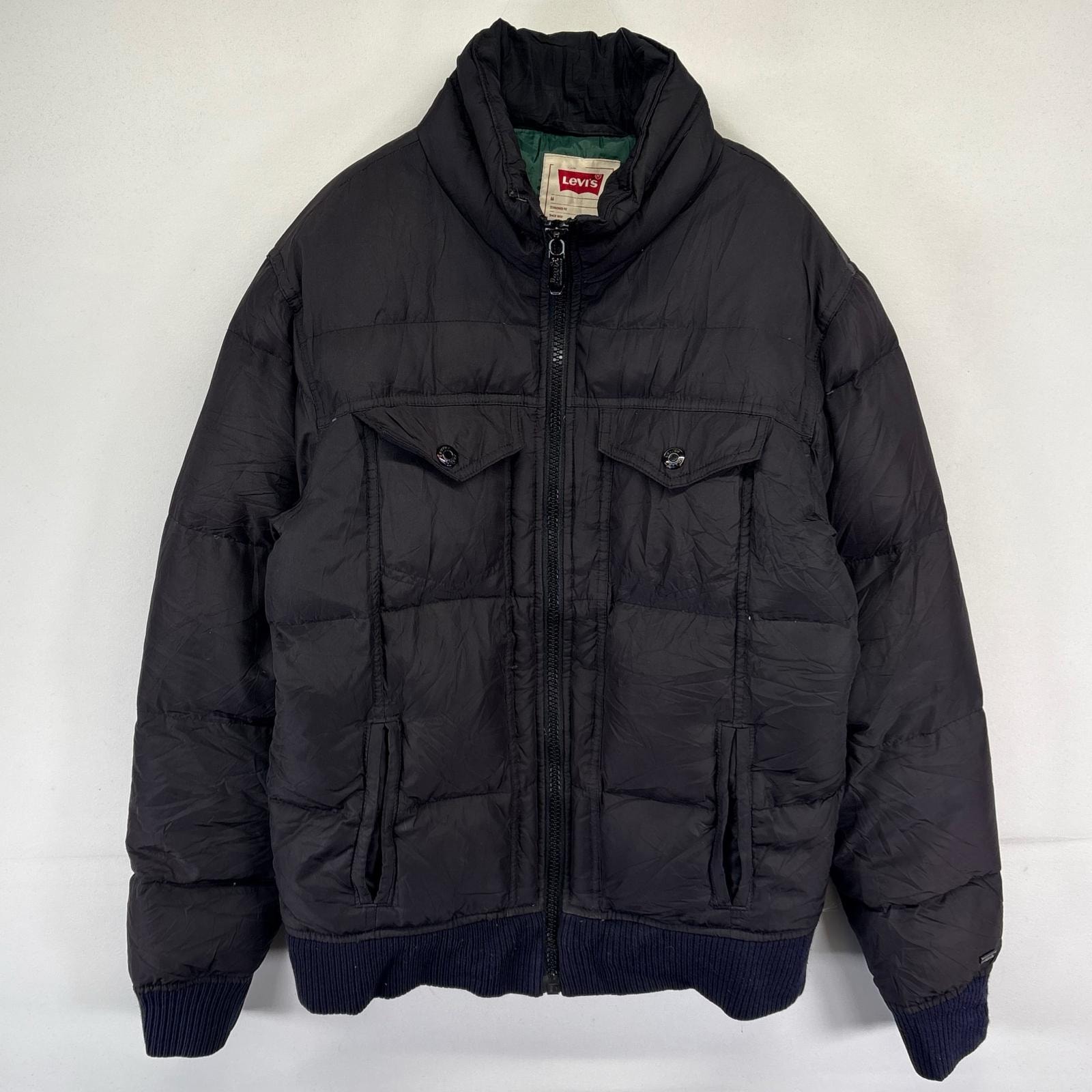 古着 リーバイス Levi's ダウンジャケット フルジップ 胸ポケット アウトドア M  ブラック メンズ