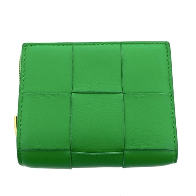 BOTTEGAVENETA ボッテガヴェネタ マキシイントレチャート 二つ折り財布 二つ折り財布 FREE レザー グリーン レディース【中古】