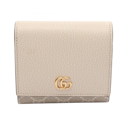 グッチ GUCCI GGマーモント 二つ折り財布 財布 レザー PVC レディース ベージュ系 / ホワイト系 598587 【中古】