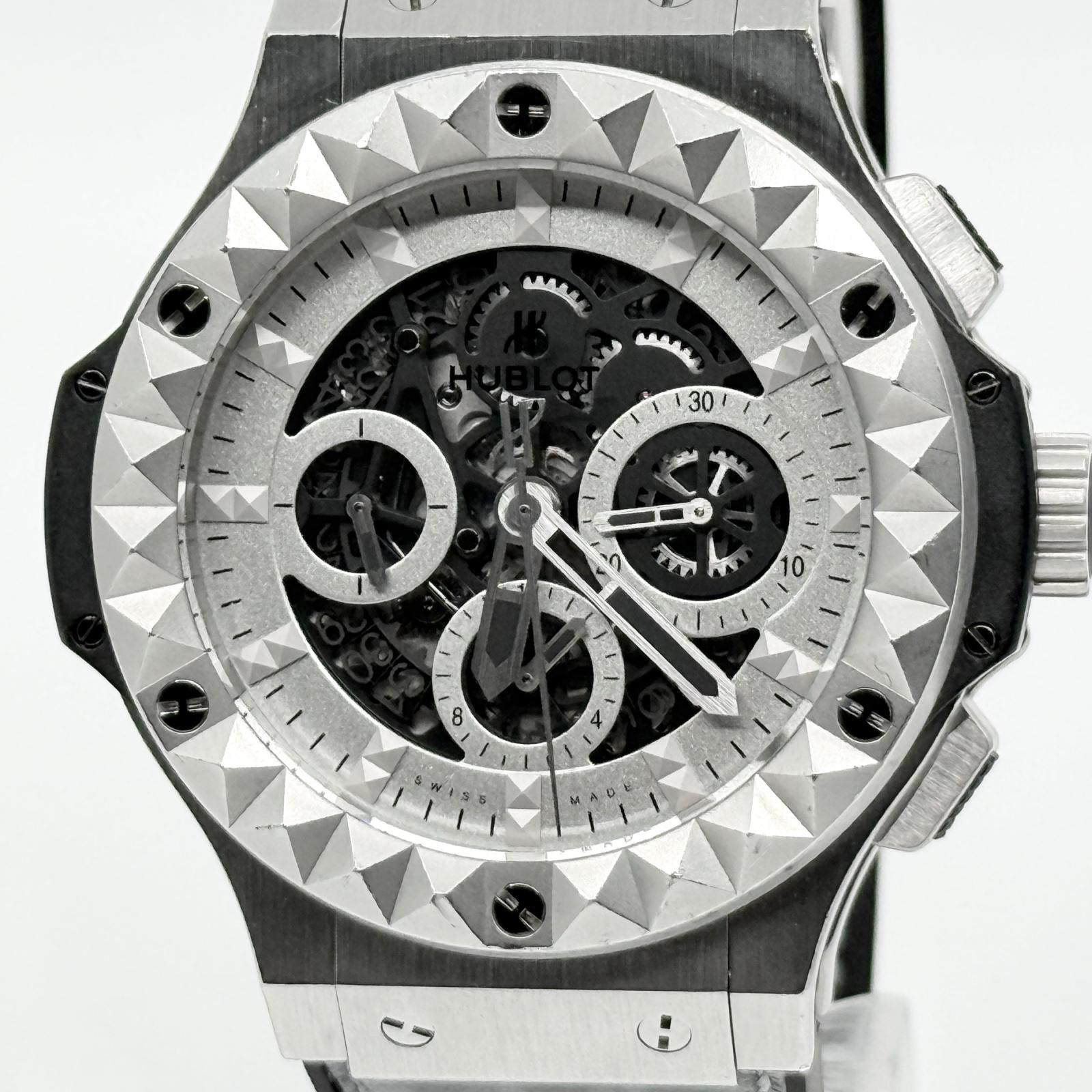 HUBLOT ウブロ ビッグバンアエロバンデペッシュモード 世界限定250本 311.SX.8010.VR.DPM14 SS クリア 手巻き メンズ 腕時計 稼働品