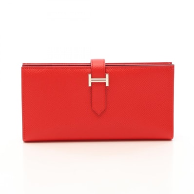 エルメス HERMES ベアンスフレ ルージュトマト 二つ折り長財布 財布 レザー ヴォーエプソン ルージュトマト D刻印(2019年製造) レディース レッド系 【中古】