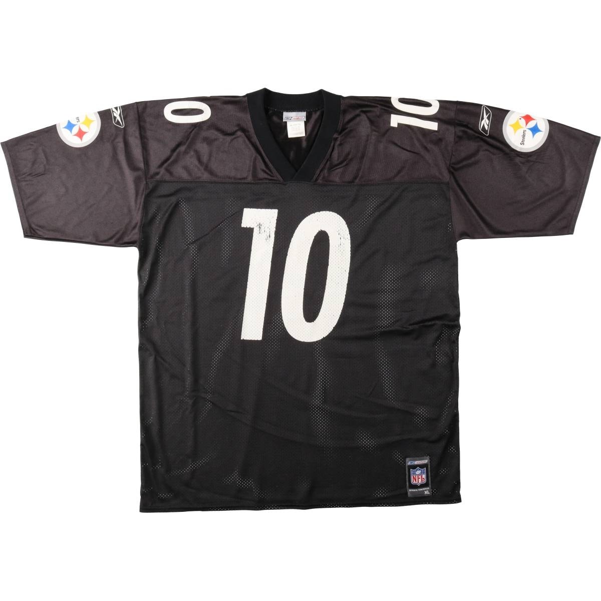 古着 リーボック Reebok NFL PITTSBURGH STEELERS ピッツバーグスティーラーズ メッシュ Vネック フットボール七分袖Tシャツ メンズXL相当/eaa662628