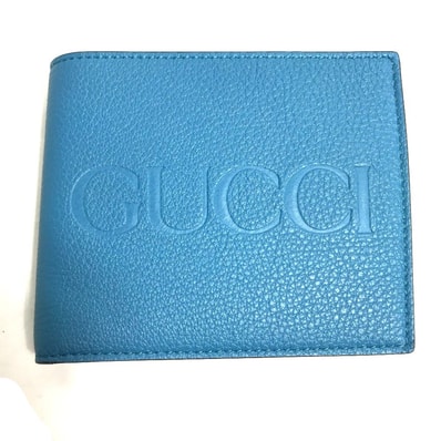 グッチ GUCCI ウォレット 658681 ロゴ コンパクトウォレット 2つ折り財布 レザー ブルー 新品同様