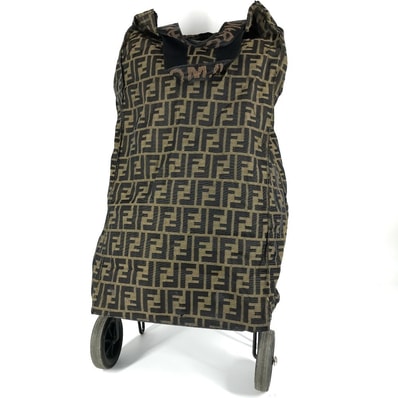 フェンディ FENDI ズッカ 2輪 車輪付き 折り畳み スーツケース キャリーケース カバン キャリーバッグ ナイロンキャンバス ブラウン