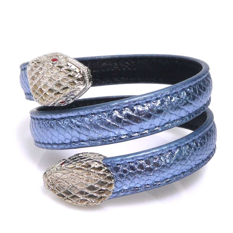 ブルガリ BVLGARI ブレスレット セルペンティ レザー メタリックブルー レディース【中古】 56458a