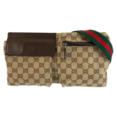 美品 GUCCI グッチ シェリーライン ベージュ ブラウン GGキャンバス レザー/ ボディバッグ ウエストポーチ 602845 【中古】