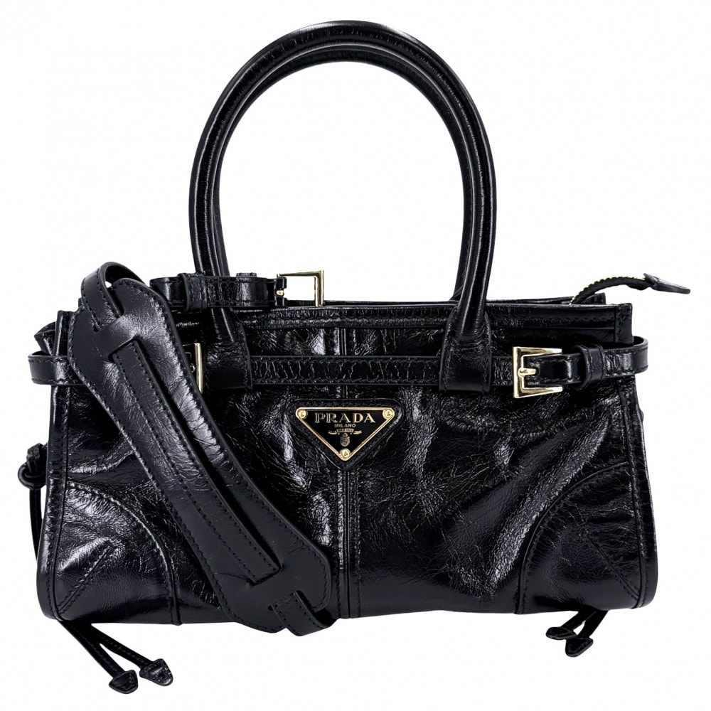 PRADA プラダ 2WAY ボニーミニ ハンドバッグ ショルダーバッグ 肩掛け 斜め掛け トライアングルロゴ トートバッグ 1BA486 レザー    ブラック 黒 ゴールド金具 レディース 美品【中古品】