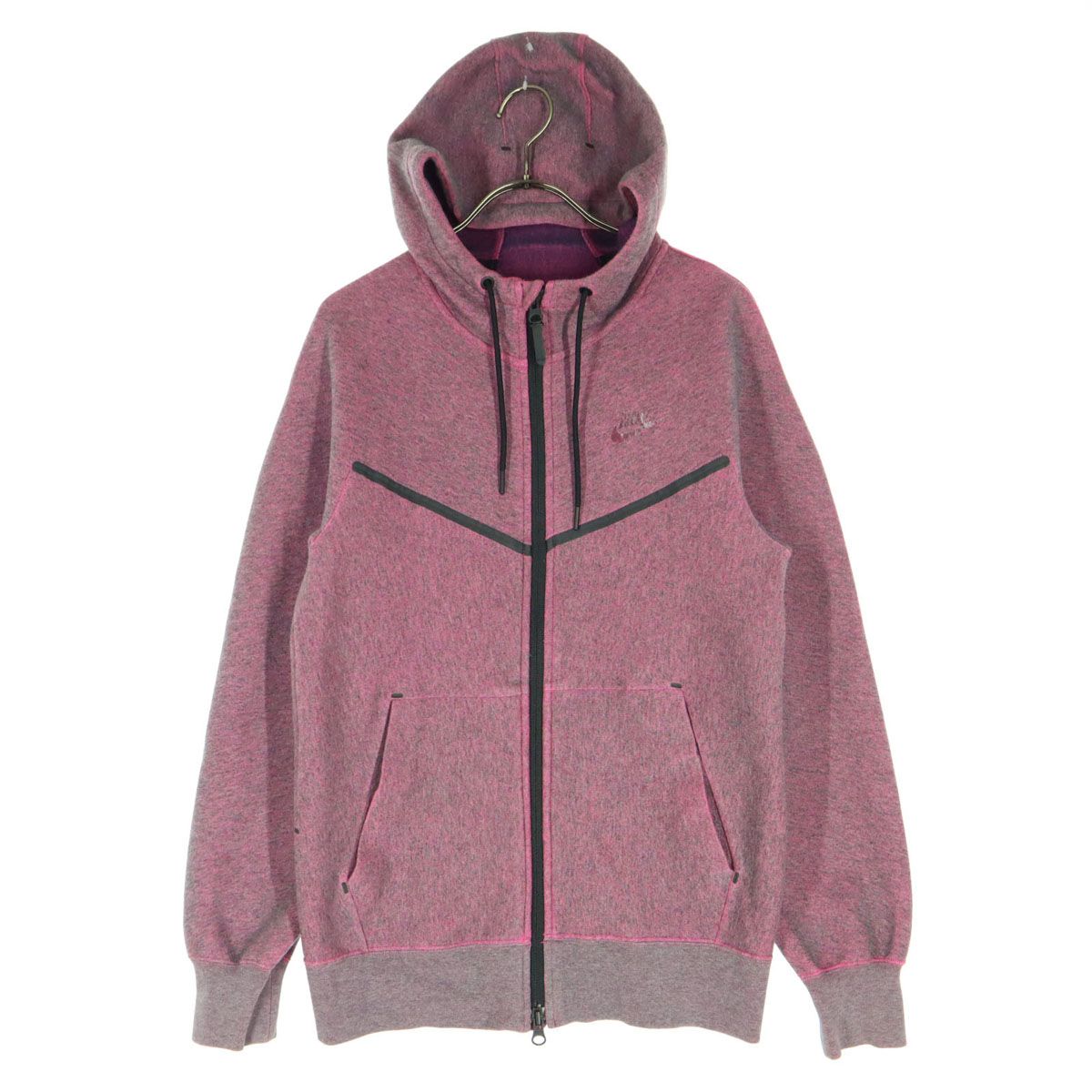 美品 NIKE ナイキ ロゴプリント マグポケット付 ジップパーカー S レッド系