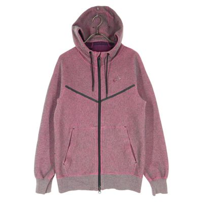 美品 NIKE ナイキ ロゴプリント マグポケット付 ジップパーカー S レッド系