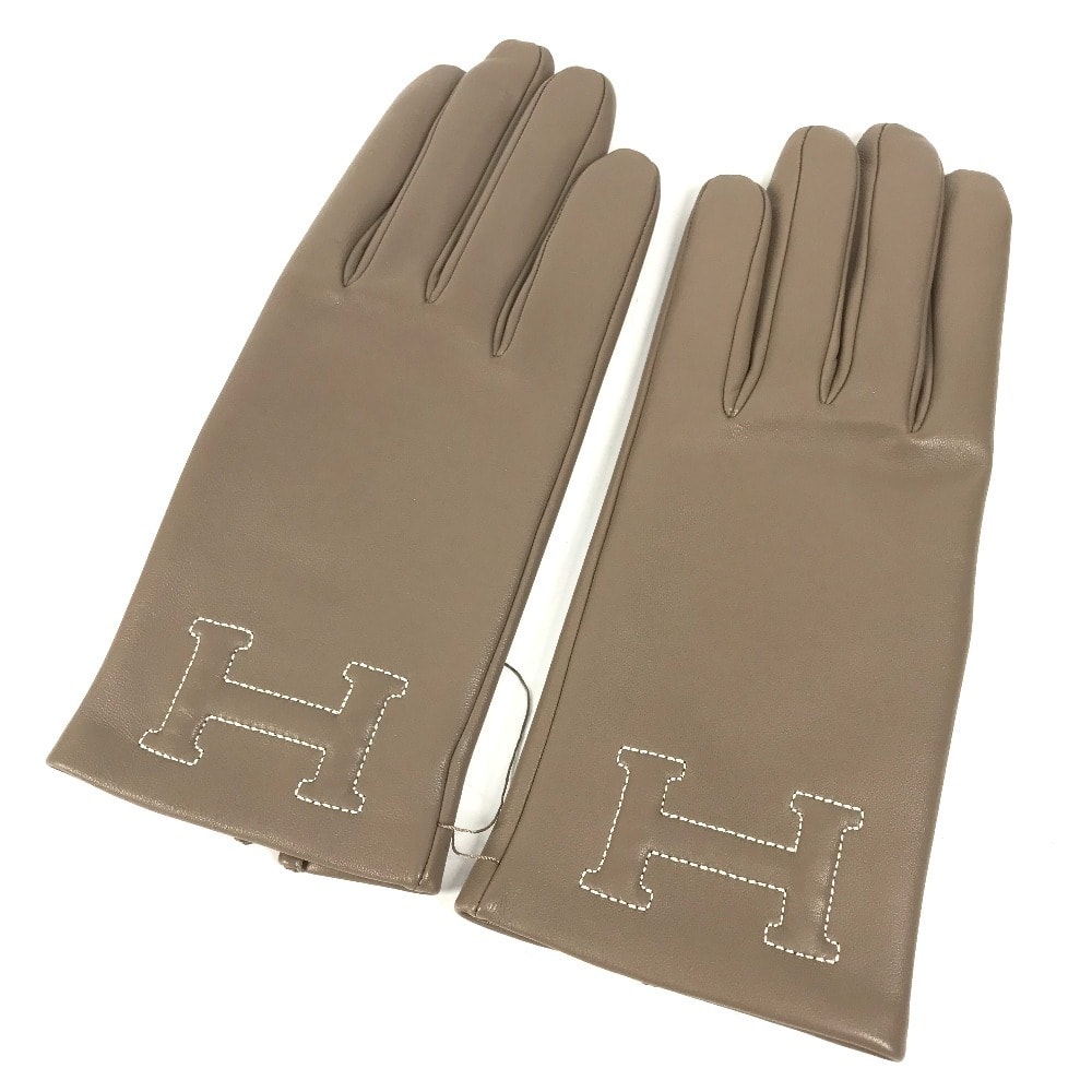 エルメス HERMES 手袋 《バスティーユ》 H202053G Hロゴ アクセサリー グローブ 手袋 レザー エトゥープ グレー 未使用