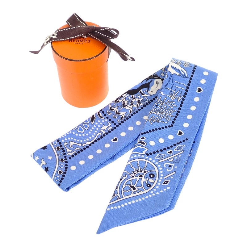 エルメス HERMES ツイリー Entre Ciel et mer Bandana 空と海の間 スカーフ シルク ブルー レディース【中古】【ABランク】