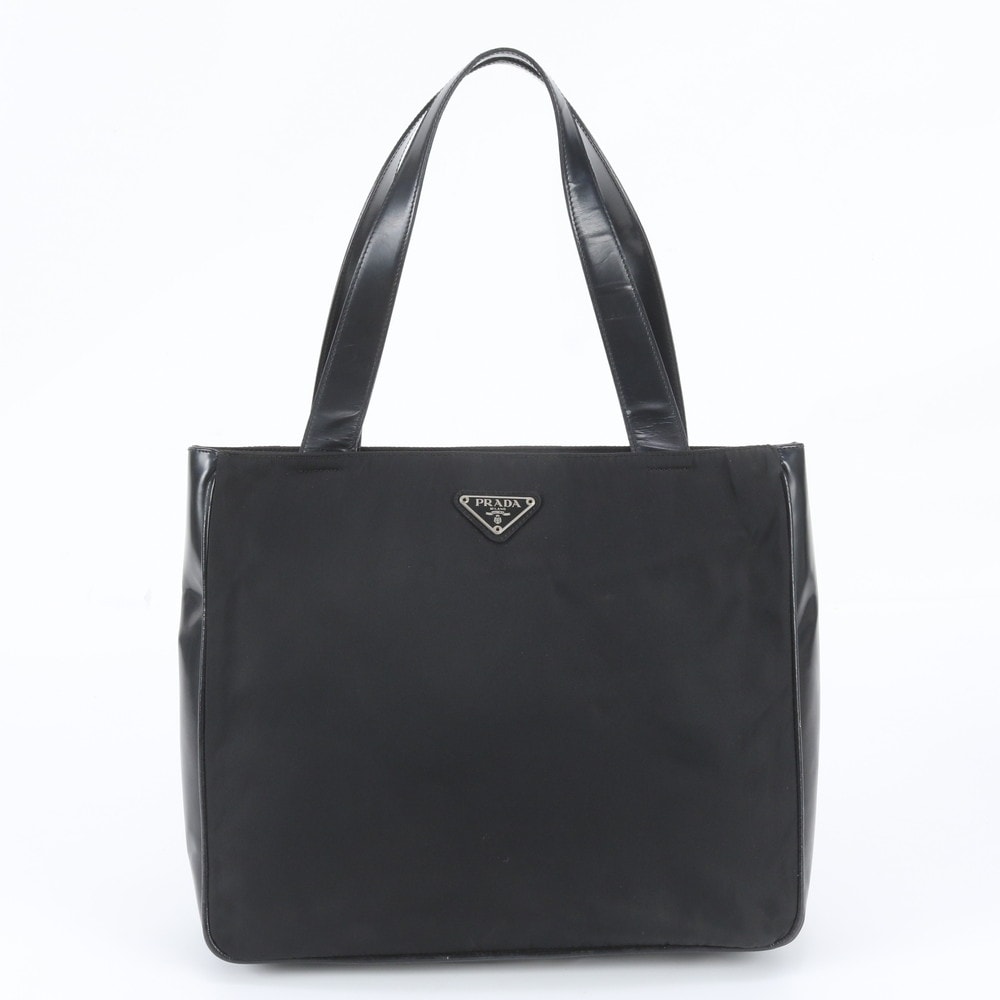 ■美品 プラダ トライアングルロゴトート バッグ レザー×ナイロン