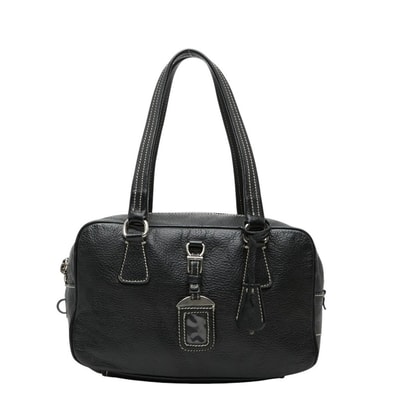 プラダ ロゴ ハンドバッグ ボストンバッグ ブラック レザー レディース PRADA 【中古】