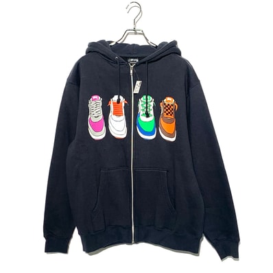 STUSSY sneaker print zip up Hoodie NAVY