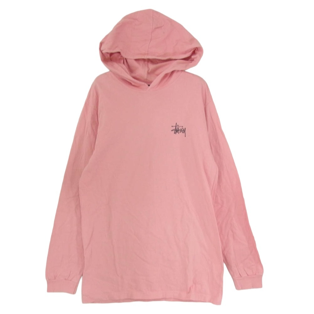 STUSSY ステューシー パーカー ロゴ プリント プルオーバー フード付きロンT パーカー カットソー ピンク系 M【中古】