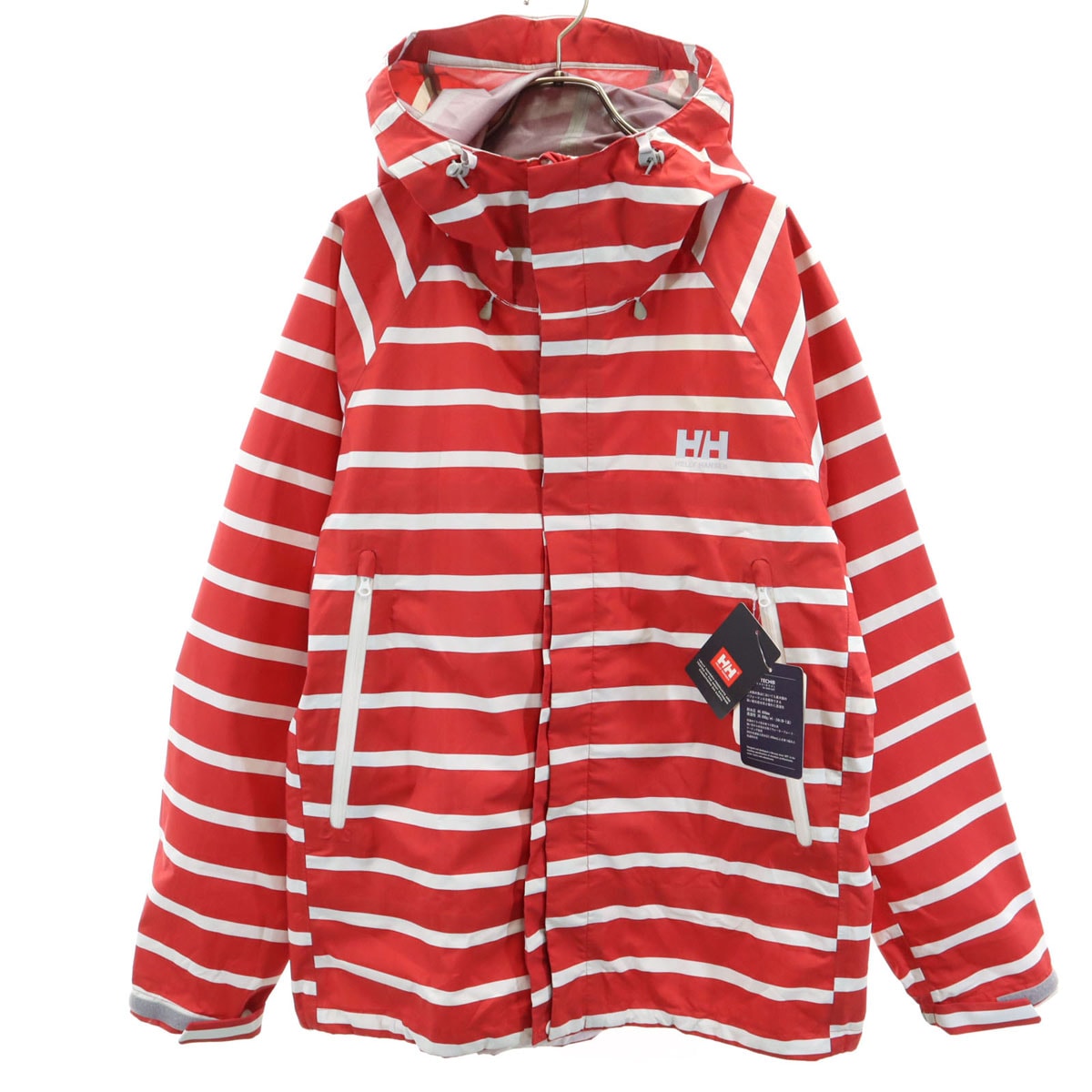 HELLY HANSEN ヘリーハンセン 未使用 ボーダー柄 レインジャケット L レッド 収納袋付き タグ付き