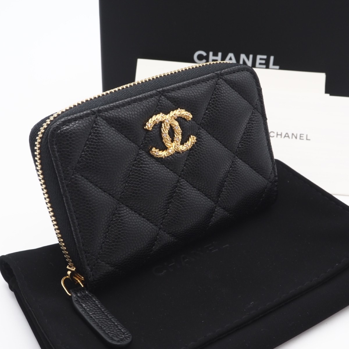 未使用 CHANEL シャネル マトラッセ コインケース AP5078 コインケース ブラック キャビアスキン レディース