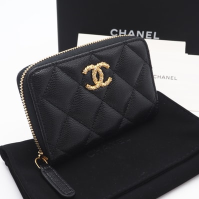 未使用 CHANEL シャネル マトラッセ コインケース AP5078 コインケース ブラック キャビアスキン レディース