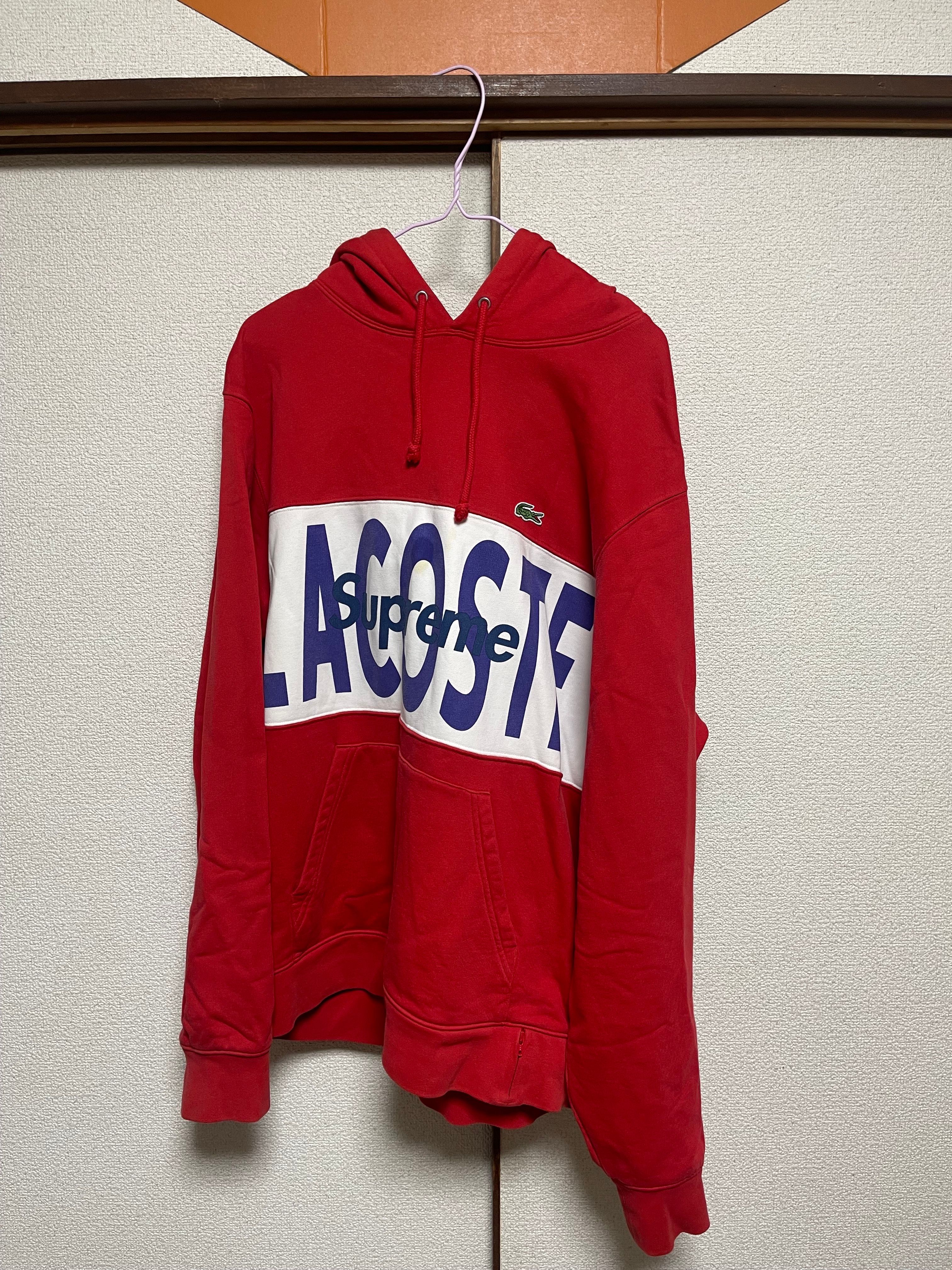 Supreme / Lacoste Logo Panel Hooded Sweatshirt "Red"