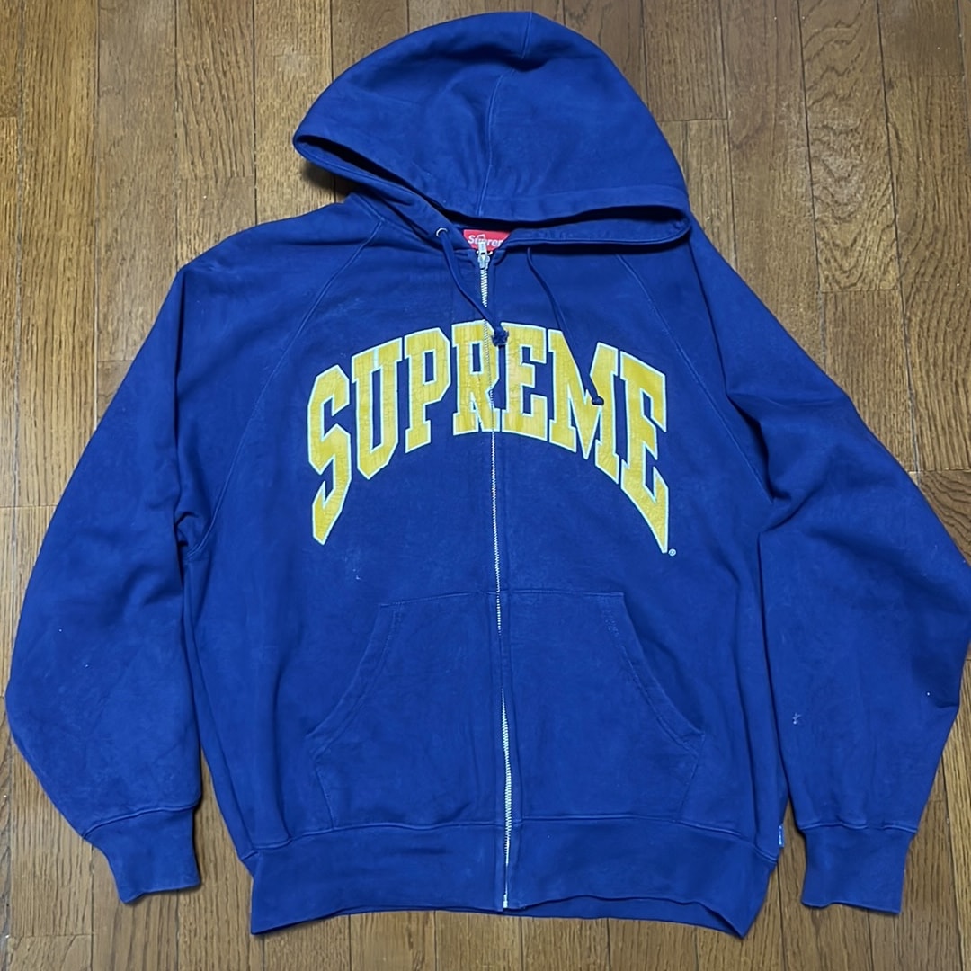 Supreme Cracked Raglan Zip Up Hooded Sweatshirt "Washed Navy"