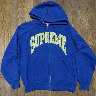 Supreme Cracked Raglan Zip Up Hooded Sweatshirt "Washed Navy"