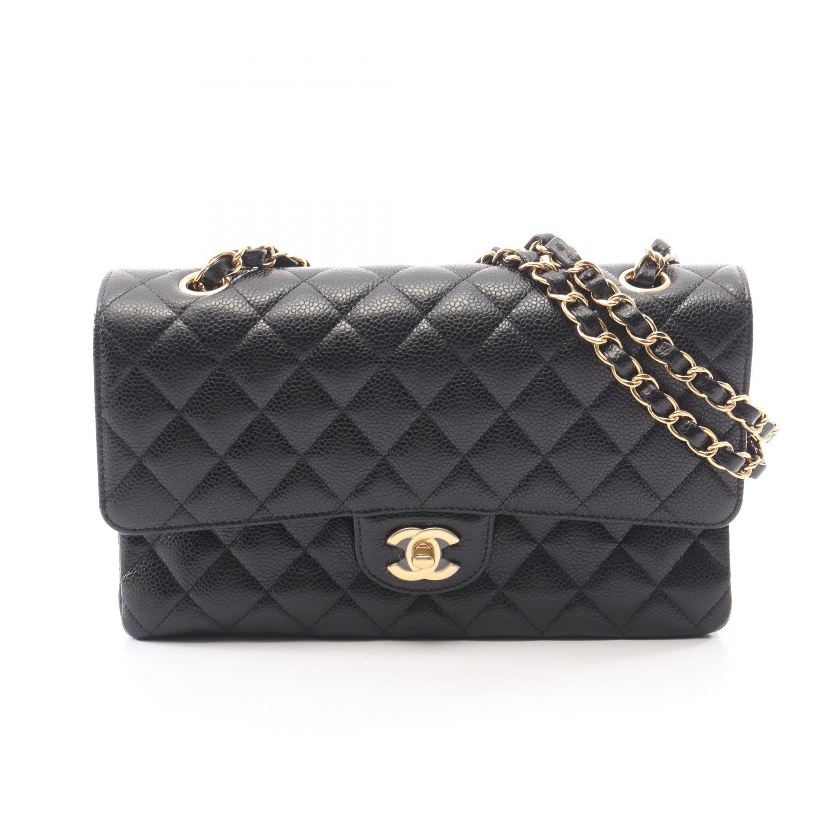 シャネル CHANEL マトラッセ Wフラップ ショルダーバッグ バッグ キャビアスキン(グレインドカーフ) レディース ブラック系 A01113 【中古】