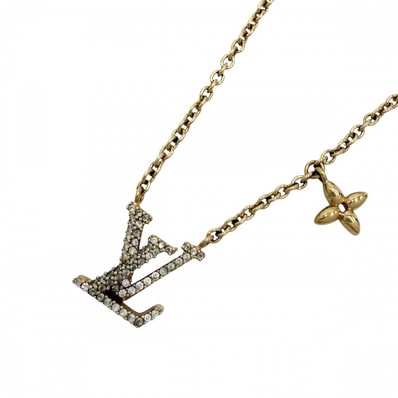 LOUIS VUITTON ルイヴィトン ネックレス LV アイコニック アクセサリー ペンダント アジャスター付き ラインストーン M00596 ゴールド レディース 約6.7g【中古品】