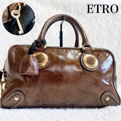 美品 ETRO エトロ 南京錠 レザー ゴールド金具 ミニボストン ハンドバッグ